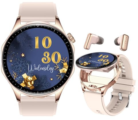 2 in 1 Smart Watch with Earbuds, 1.43 AMOLED Colorful Full Touch Screen Bluetooth Smartwatch for Men Women, Long Time Standby Men Women Sports Smart Watch Fitness Tracker (Pink)