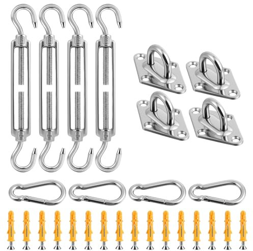 vsshe Generic Kit de Fixation pour Auvent M5, 44Pcs Kit de Fixation Voile D'ombrage, Acier Inoxydable 304 Kit Fixation Voile D'ombrage pour Triangle et Carré, Rectangulaire Kit Fixation Toile Ombrage