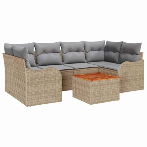 vidaXL 7-teiliges Garten-Sofa-Set mit Kissen in Beige und Grau, modulare Lounge-Sitzmöbel für bis zu 6 Personen, mit verstellbaren Füßen, wetterfest, perfekt für Balkon, Terrasse, Zuhause oder Treffen