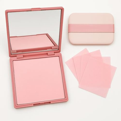 Oil Blotting Paper for Face, 100 Sheets, Rose Pink Case with Mirror | Separate Storage Pouch, Absorbs Excess Facial Oil, For Make-Up Touch-Ups At Work, While Travelling Or Before Meetings