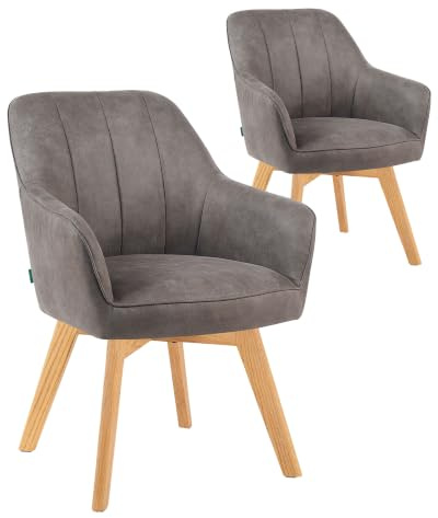 DUBI Möbel Esszimmerstühle 2er Set 360° drehbar mit Taschenfederkern, hoher Sitzkomfort, bis 150 kg belastbar, abriebfester Stoff Taupe, Eiche Massivholzgestell geölt (Natur), Mika-Enno
