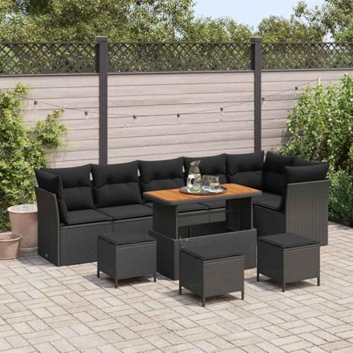QJBSAVVA Poly-Rattan Gartenmöbel Set Schwarz 10-TLG Eckbank Mittelbank Hocker Tisch 1065 kg Belastbar Robustes Outdoor Möbelset for Garten Terrasse Balkon