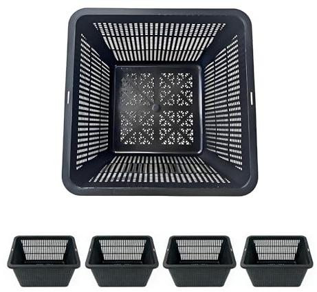 FEZEDA 9 Inch Square Aquatic Plant Baskets, Black Plastic Mesh Pond Plant Containers for Water Gardens, 4 Pack