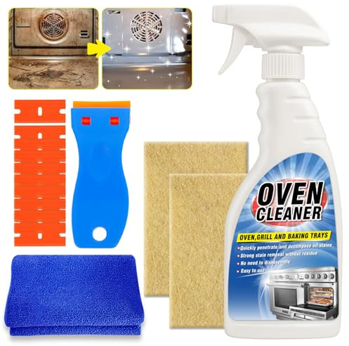Tiepetly Oven Cleaner Heavy Duty 500ml, Complete Oven Cleaner Kit with Non-Scratch Scraper, Cloth, Easy Deep Clean for Racks, Grills, BBQ, Air Fryers, Kitchens, Outdoor and Vehicles