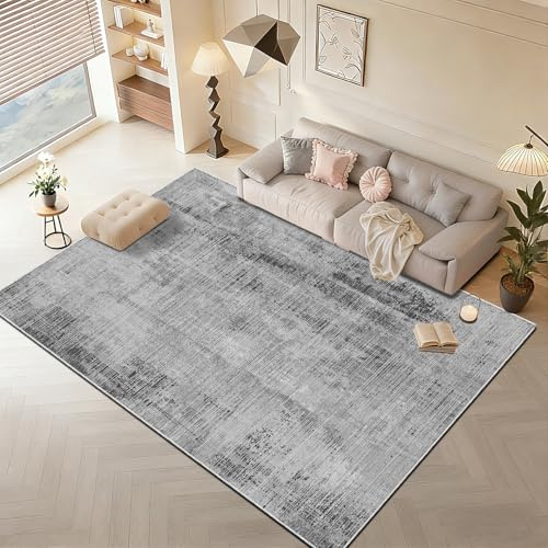 WUTONG Grau Teppich Wohnzimmer 160x230cm Kurzflor Teppich Schlafzimmer | Waschbar Moderner Abstrakter Rutschfester Vintage Look für Esszimmer & Büro,Pflegeleicht & Weich OEKO-TEX