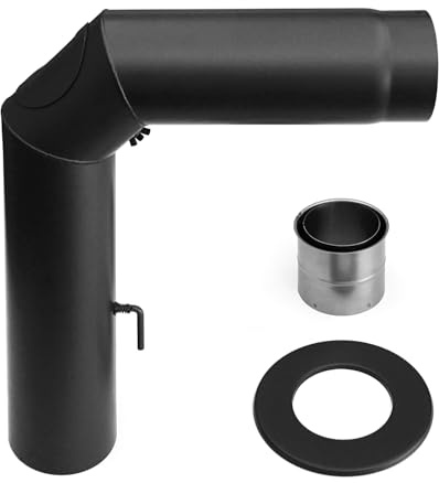 raik Rauchrohr/Ofenrohr-Set 160 mm Durchmesser inkl. Rohrbogen 90° 3-teilig Wandrosette Doppelwandfutter Zugregulierung Reinigungsöffnung Schwarz SH016-160-sw