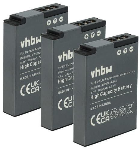 vhbw 3X Batterie Remplacement pour Nikon EN-EL12 pour Appareil Photo (700mAh, 3,6V, Li-ION)