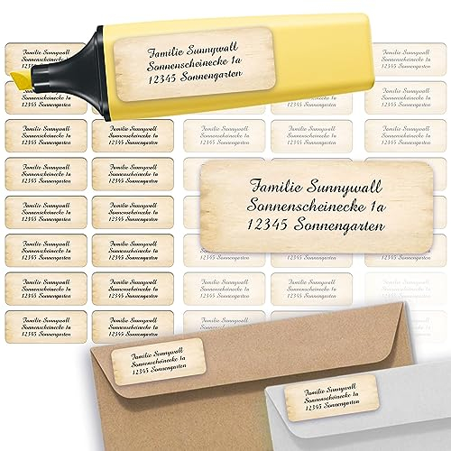 Sunnywall® Adressetiketten Adressaufkleber personalisiert - 110 Klebeetiketten Vintage Papier 53x21mm | Aufkleber mit Wunschtext