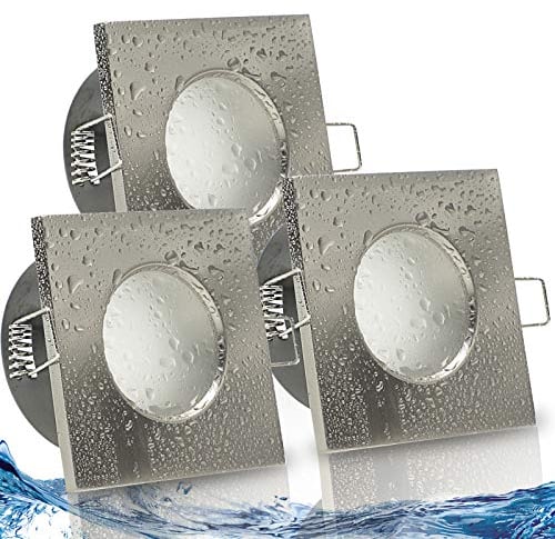 trendlights24 Aqua Base Decken Einbaustrahler eckig IP65-3er Set ultra flach 50 mm LED Spots 5W 230V Neutralweiß - Edelstahl Optik gebürstet Bad
