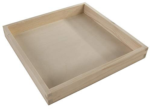 WooDeeDoo Medium Square Shallow Wooden Display Tray Open Box Organiser Unfinished Pine Decorative Storage Keys Coins Jewellery Desk Bedside Home Décor 25 x 25 x 3 cm