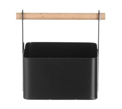 HENDI Table Caddy, mit Holzgriff, Besteckbehälter, Behälter, Nicht geeignet für Waschmaschine, 170x130x(H)160mm, Edelstahl, Schwarz