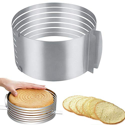 KBNIAN Cercle à Gâteau 6 à 8 Pouces Réglable Découpe à Génoise Rond en Acier Inox Moule à Pâtisserie Extensible Cercle à Entremet Diamètre 20 cm pour Trancher Génoise en Étages de Part Égale