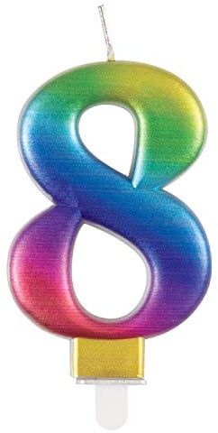 Metallische Geburtstagskerze - Zahl 8 - Regenbogen