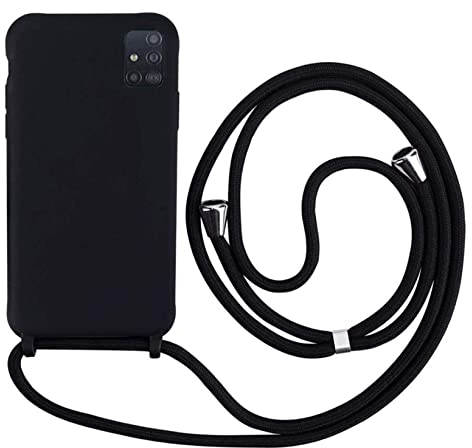 MEVIS Schutzhülle kompatibel mit Samsung Galaxy A51, Halskette für Handyhülle, schmal, stoßfest, verstellbar, Schwarz