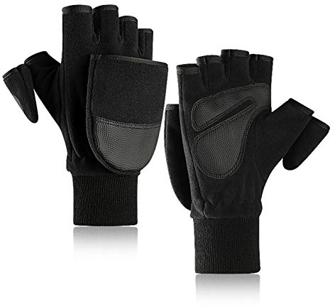 TAGVO Polarvlies Halb Finger Winter Handschuhe Fäustlinge für Damen&Herren,Winddichte thermische Anti-Rutsch Fingerlose Handschuhe,zum Radfahren Wandern Laufen Fotografie Arbeiten bei kaltem Wetter