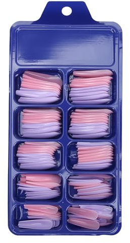 Agatige 100Pcs Press on Nail Long False Nail, Nude Acrylic Nail Cosplay Manicure Full Cover Adhesive Nails Gel Press On Nails Tips Ballerina Fake Nail for Women Girls