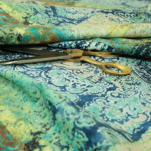 Redbrick Mill Fabrics Weicher, bedruckter Samt-Patchwork-Damast-Polsterstoff mit traditionellem Muster, meterweise (blau, pro Meter)