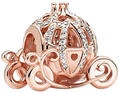Beads R Us ® - Cinderella pumpkin carriage charm in solid sterling silver and 14k rose gold plate, Compatible with all European style Charm Bracelets.