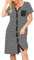 Marvmys Chemises Nuit Femme Coton Manches Courtes Rayure Robe De Nuit Bouton Ouvert Devant Vêtements de Nuit Chemise Cardigan Vêtement d'Intérieur Noir M