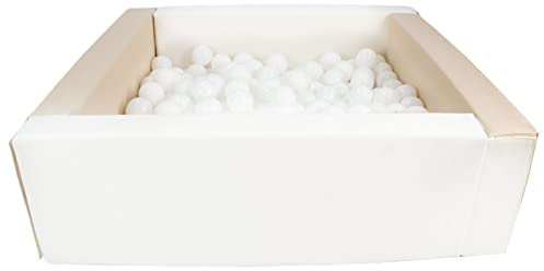Velinda Piscine à balles carrée avec 200 balles, Cuir écologique, 5 éléments (Couleur de la Piscine/de balles: Blanc, Cappuccino/Blanc)