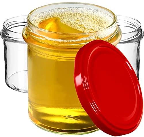 KADAX - Lot de 100 bocaux de conservation hermétiques - 350 ml - Avec couvercle à visser - Diamètre : 82 mm - Pour champignons, confitures, miel - Idéaux comme cadeau