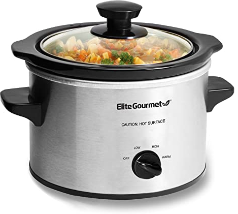 Elite Gourmet MST-250XS# Mijoteuse électrique avec cuve en céramique, température réglable, pour entrées, sauces, soupes, rôtis, plats mijotés, passe au lave-vaisselle (1,4 L, acier inoxydable)