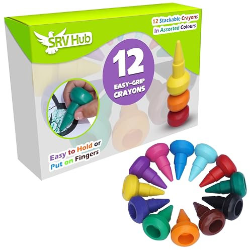 12x Stackable Easy Grip Crayons for Toddlers – Non-Toxic, Washable Multicolor Easter Crayons for Kids, Safe Art Set for Boys & Girls, Gift for Christmas, Birthdays & Party Fillers