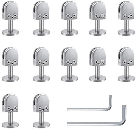 PHASFBJ 12 Pcs Pince à Verre 1/3-2/5-1/2 Porte-Verre Acier Inoxydable 304 Clip en Verre en pour Balustrade Escalier Main Courante ClôTure De Piscine Salle De Bains,6~8mm,60mm High