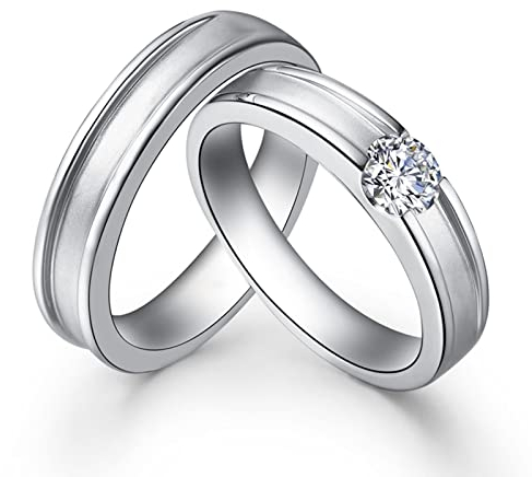 AMDXD 950 Platin Ringe Diamant 0.3ct, 2 Stücke Diamantring Klassiker Design Hochzeitsring Verlobungsring Pärchen Ringe, Damen 51 & Herren 62, Echtes