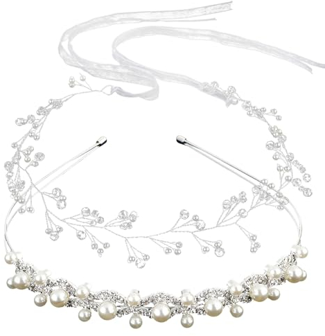 2 Stück Haarreifen Mädchen Blumenmädchen Haarschmuck Kopfschmuck Prinzessin Brautschmuck Haare Perle Braut Haarband Blumenkrone Hochzeit Haarschmuck Mädchen Damen