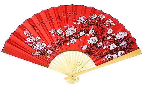 FOMIYES Folding Wall Fan Chinese Wall Folding Fan Hand Painted Folding Traditional Fan Plum Blossom Painting Fan Asian Oriental Wall Decor Wall Hanging Decorative Fan