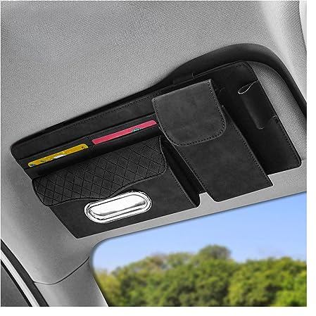 JNNJ Auto-Sonnenblende-Organizer, Kartenhalter Einstellbare Sonnenblende Organizer, Auto Multifunktionale Aufbewahrungstasche Für Sonnenbrillen, Bankkarten(Schwarz)