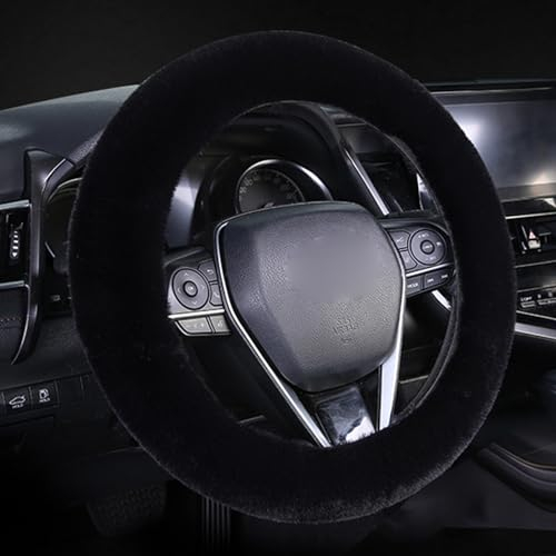 TSLBW 38 cm Fluffy Steering Wheel Cover, Universal Soft Furry Car Steering Wheel Cover, Winter Warm Car Decoration for Women&Car Lovers for Car, Truck, SUV (Black)