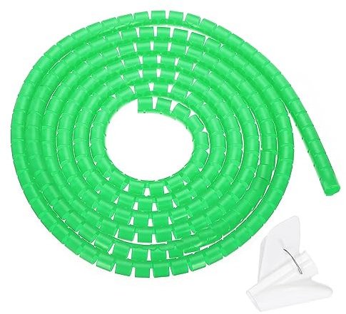 sourcing map Spiral Wrap Cable Management Sleeve 5M/16.4ft 16mm Cord Organizer with 1 Tube Clamp PE Flexible for USB Cable Computer Wire Green