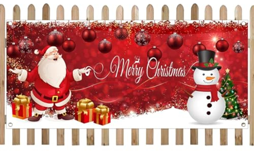 Garagentor-Weihnachtsdekoration, 1,8 x 4,9 m Merry Christmas-Banner – Winter-Weihnachtstürabdeckung, Stoff, Winter-Weihnachts-Fotoautomaten für Wand, Garagentor Zorq