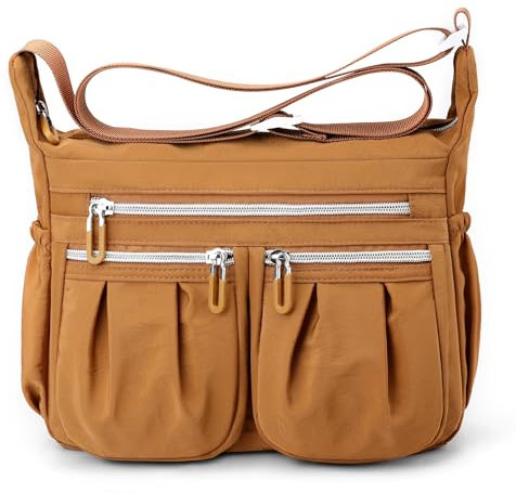 SODOLLEE Umhängetasche Damen Lässig Schultertaschen Leichtgewicht Frauen Crossbody Bag Mehrere Taschen Nylon Messenger Bag für Reisen Einkaufen Freizeit Gelb