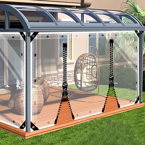 SDLLG Transparent Pavillonplane Gartenplane PVC Winddicht Vorhang 0.5mm Wasserdichter Plane Trennvorhang für Draussen Garage Terrassen Garten Balkon 2.5x5m(HxL) mit 2 RV