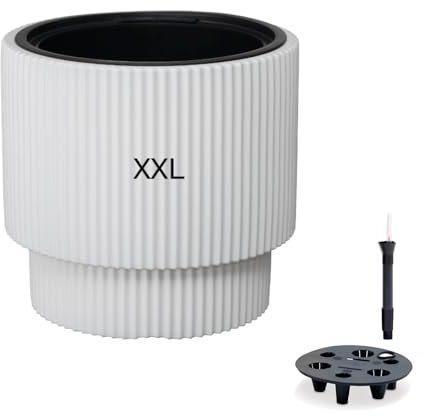 MELTOM Blumenkübel Blumentopf mit Bewässerungssystem Einsatz Rund Dekorativ Frostbeständiger (Weiß)