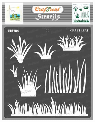 Wiederverwendbare Gras-Schablonen von CrafTreat zum Malen auf Holz, Wänden und Fliesen – Gras-Schablone – 15,2 x 15,2 cm – DIY-Kunst- und Bastel-Schablonen – Gras-Tarn-Schablone