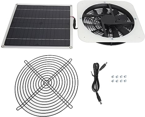 Tyenaza Solarpanel-Ventilator-Set, 100 W, 12 V, 2 A, Solarbetriebener Gewächshaus-Ventilator Mit Solarpanel, Wasserdichtes Rundes Lüftungsgehäuse, Solar-Abluftventilator (Weiß)