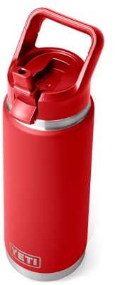 YETI Rambler 26 oz Bottle, Vacuum Insulated, Stainless Steel with Color Matching Straw Cap, Rescue Red