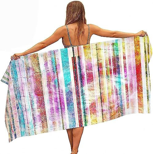 Toalla De Playa 150 X 200 Cm Toalla De Playa para Niños Toalla Microfibra Toalla De Piscina Rayas De Colores Toallas De Playa Grande Toalla De Baño para Niños Adultos -4E1Y+V0J