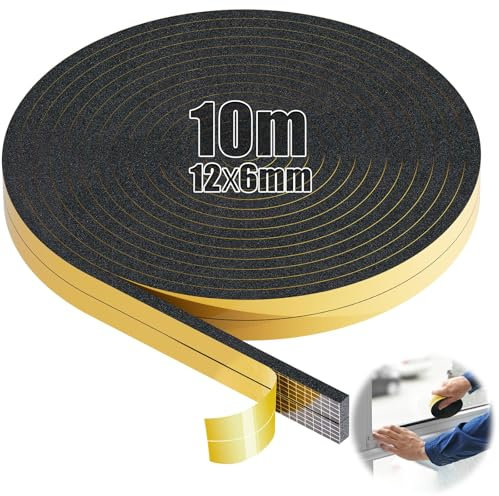 SWTYExt 10m Moosgummi Selbstklebend 12mm(B) x6mm(D) Dichtband Selbstklebend Schaumstoffstreifen Dichtung Selbstklebend Moosgummi Dichtung Schaumstoffband Schwarz für Fenster Tür Kochfelder