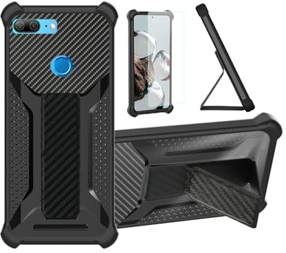 bojioderf Funda para Honor 9 Lite Funda Carcasa Case Cover [con Protector de Pantalla de Cristal Templado] Híbrida [Soporte Plegable Magnético] [Esmerilado antihuellas] Negro