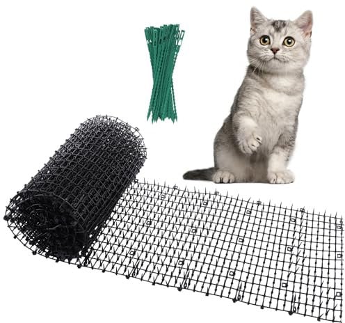 AHAQU Cat Scat Mat with Spikes, 4mx30cm Plastic Anti Cat Spikes, Prickle Strip Dig Stopper, Dog Fox Cat Deterrent Mat with Spikes, Cat Repellent Mat for Garden, Fence
