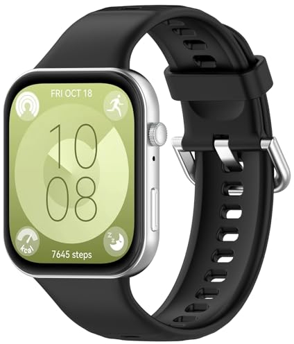 Haofun Silicona Correa para Huawei Watch Fit 4/4 pro/ 3 Mujer Hombre, Hebilla de Acero Inoxidable, Pulsera Reemplazo Suave Silicona Deportiva Correa - Negro