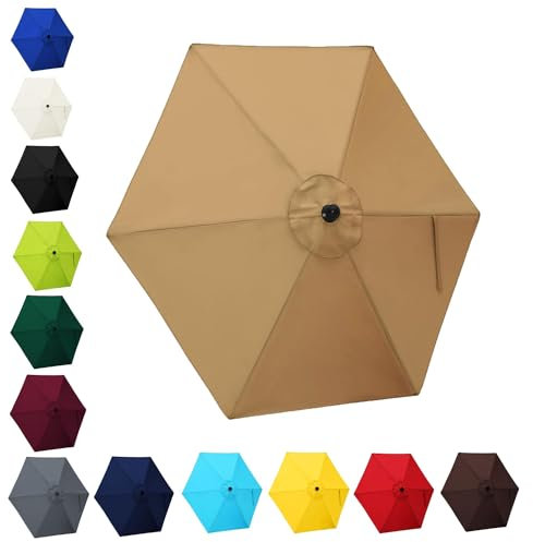 JEDAL Cubierta de Repuesto para sombrilla, Toldo De Repuesto para Paraguas De Patio Impermeable 2.0m 2.50m 2.70m 3.0m Tela De Parasol en voladizo De Recambio 6 Varillas(Caqui,250cm)