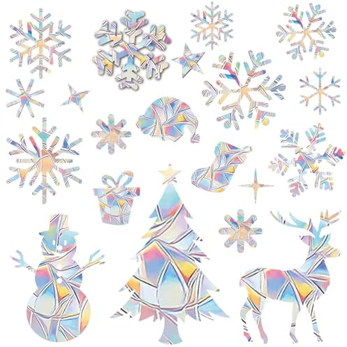GoldRock Weihnachtsdeko Fenster Suncatcher Sticker,26 Stk Weihnachten Deko Prisma Fensteraufkleber Vogelschutz,Fensterbilder Weihnachten,Schneeflocken Fensterbilder Selbstklebend Christmas Winter Deko