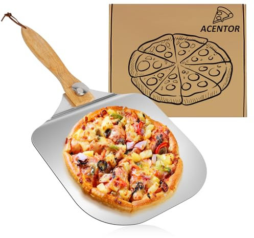 Acentor Pala Pizza Horno Profesional de Aluminio Con Mango Plegable - Superficie Redonda Grande 60 x 30.5 cm Para Cocinar Pan y Pizza