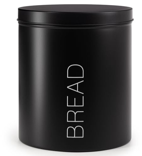 EHC Bread Bin, Metal Bread Box with Lid, Large Capacity Bread Storage for Kitchen, Kitchen Storage Caddy with Rubber Seal, Black, 220 x 225cm